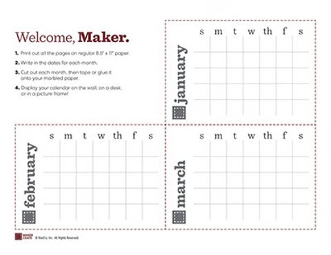 Preview of the Make a Marbled Calendar printable