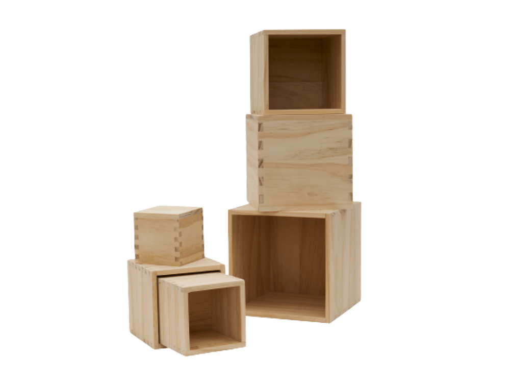 5 Piece Set Wooden Boxes with Hinged Lid, Wood Nesting Box